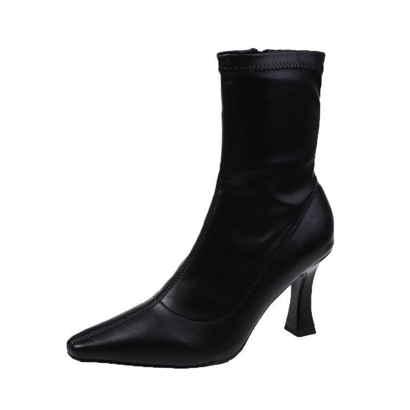 2022 autumn and winter new high heeled ankle boots leather pointed toe stiletto ankle short boots women's boots