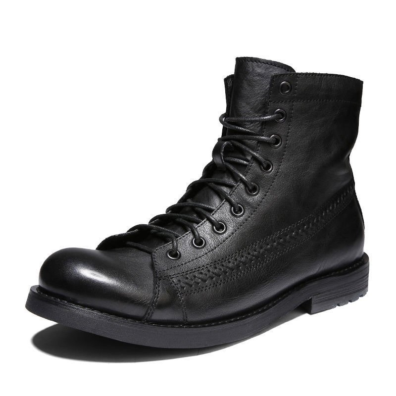 2024 British Style Fashion Men's Winer PU Leather Resistant Motorcycle Boot Dress Shoes Lace-ups Men Ankle Boots