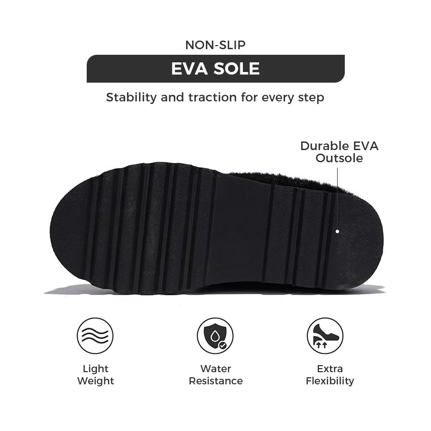 Ladies Suede Platform Slippers With Faux Fur Lining Knitted Fabric Collar Indoor Outdoor Water Resistant Wedge Ankle Boot