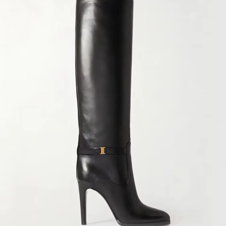 2024 winter cow genuine leather high heels stilettos long boot women boot knee high