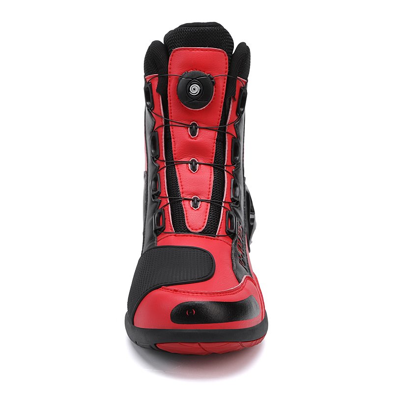 New Style Red Black Round Toe High Top Waterproof Breathable Leather Motorcycle Racing Shoes motorcycle boots for men leather