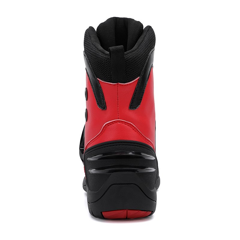 New Style Red Black Round Toe High Top Waterproof Breathable Leather Motorcycle Racing Shoes motorcycle boots for men leather