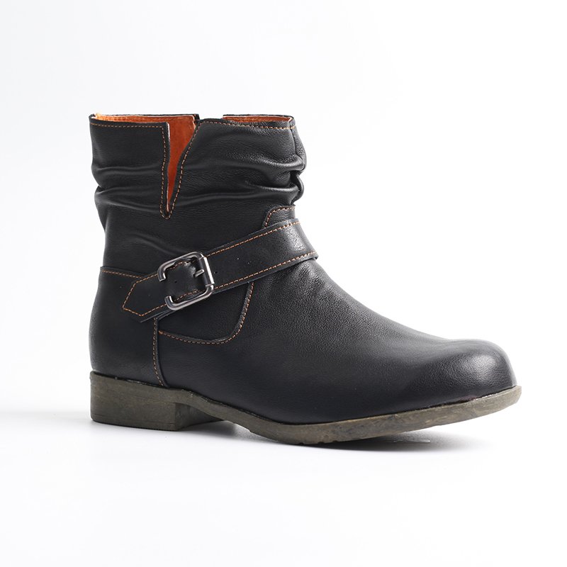 2022 New Fashion Women Solid Leather Ankle Boots Winter Boots For Ladies