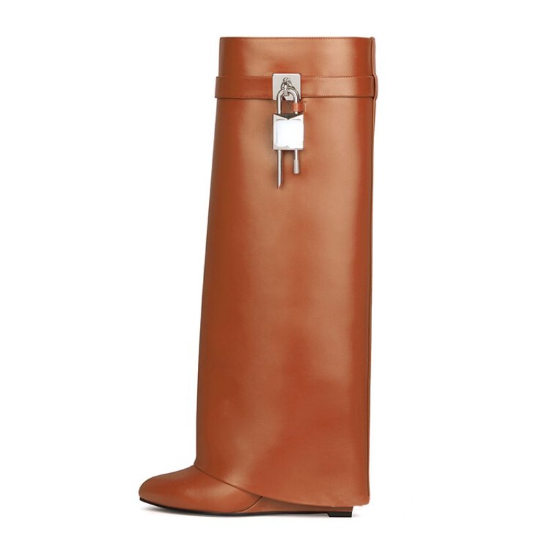 Botas Alto Height Increasing Lock Cut Pants Wedge Heel Shoes Women Black Knee Boots