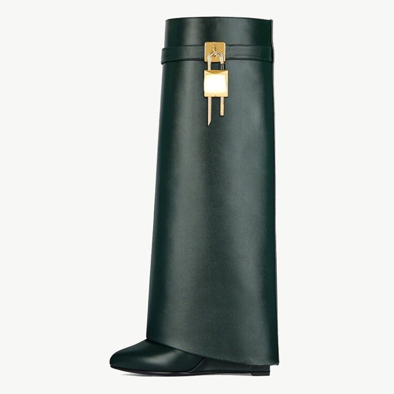 Botas Alto Height Increasing Lock Cut Pants Wedge Heel Shoes Women Black Knee Boots