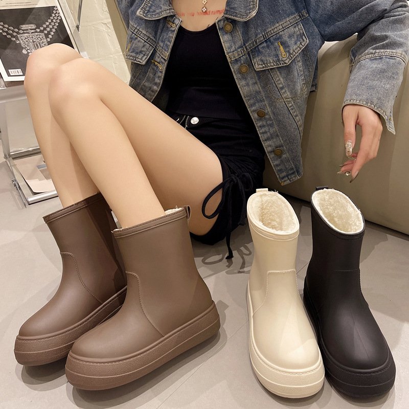 Women's winter rain shoes plus velvet fashion rain boots all spring and summer water shoes anti-slip wear-resistant rubber shoes