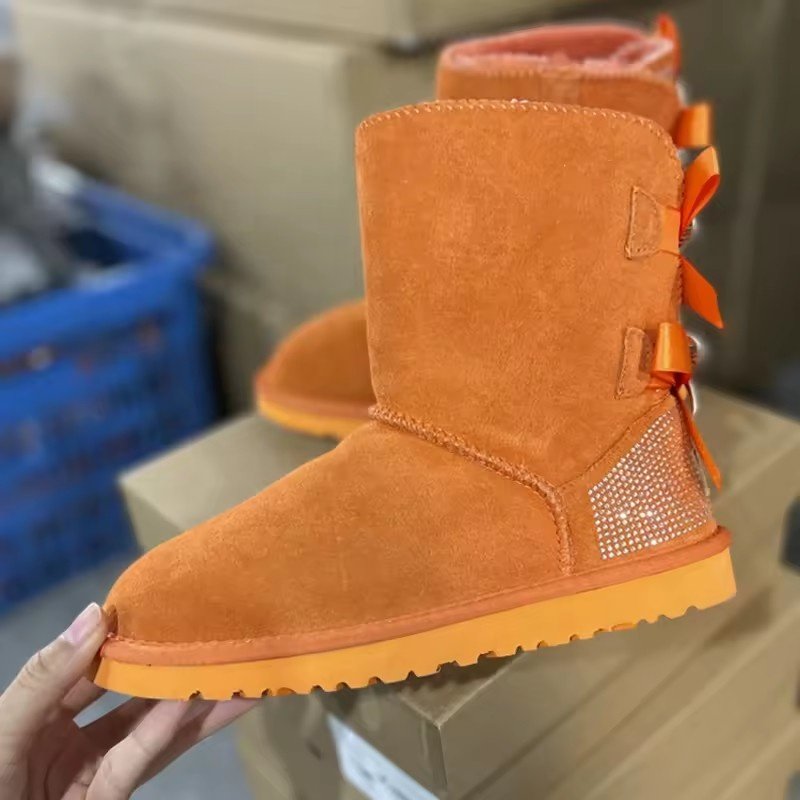 Winter Boots For Women Wholesale Fashion Ladies Sheepskin Kids Women Winter Snow Ribbon Fur Boots With Bows