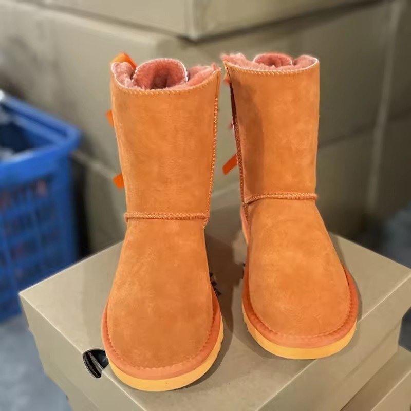 Winter Boots For Women Wholesale Fashion Ladies Sheepskin Kids Women Winter Snow Ribbon Fur Boots With Bows