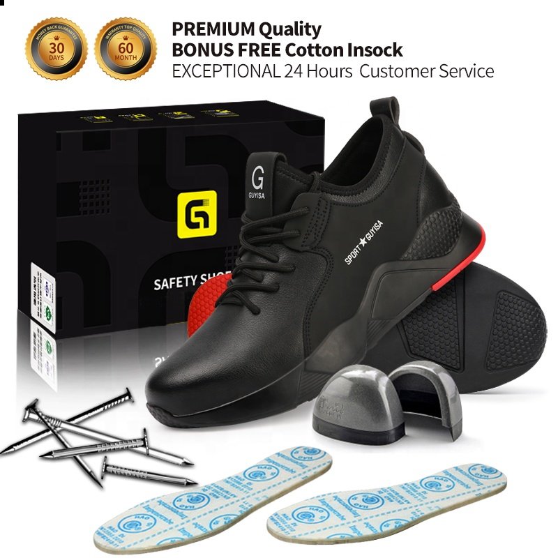 GUYISA Brand Work Boot Fashion Black Anti Slip Waterproof Leather Steel Toe Safety Shoes for Men Heavy Industry