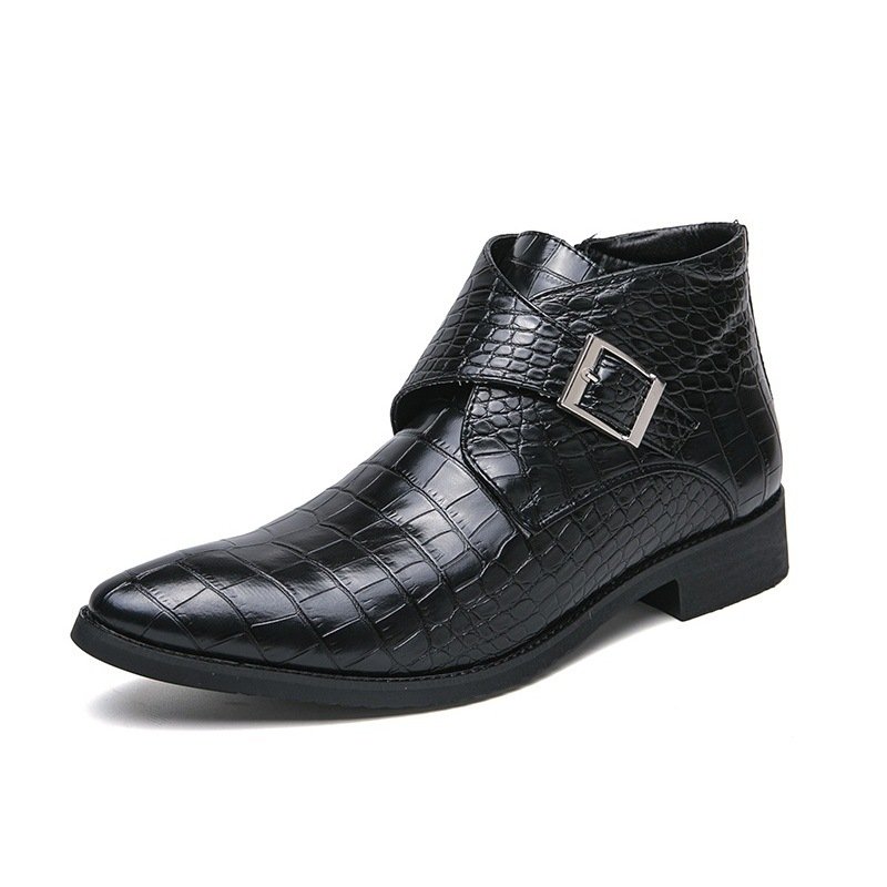 Men's Leather Boots Side Zipper Pin Buckle Chelsea Boots New Crocodile Print European Large Size Casual Boots
