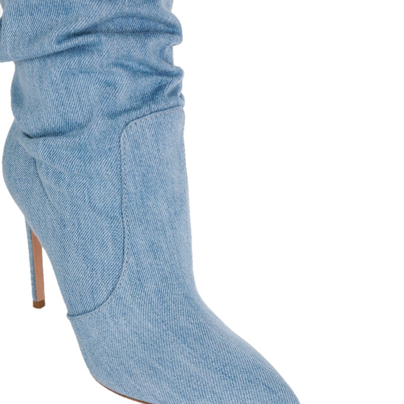 Winter fashion asymmetric design mature blue high heel women thigh high boots