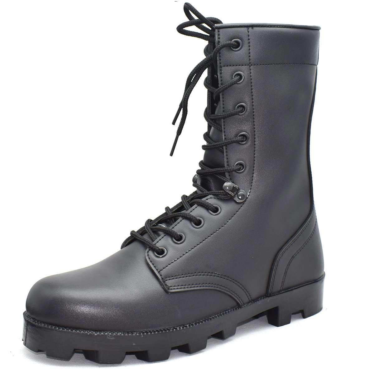 Daily Training Full Leather Upper Black Combat Boots Shockproof Rubber Outsole Fighting Boots
