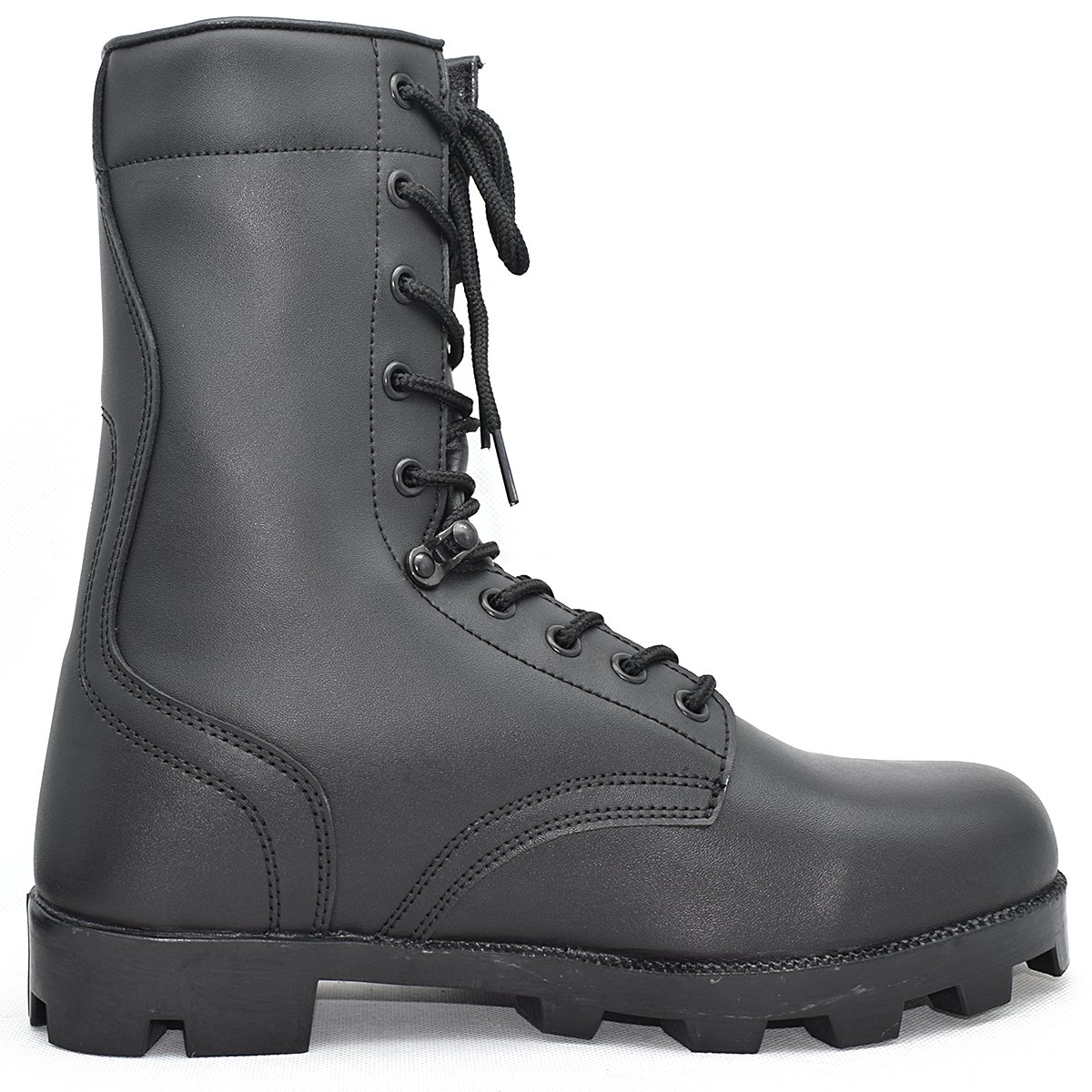 Daily Training Full Leather Upper Black Combat Boots Shockproof Rubber Outsole Fighting Boots