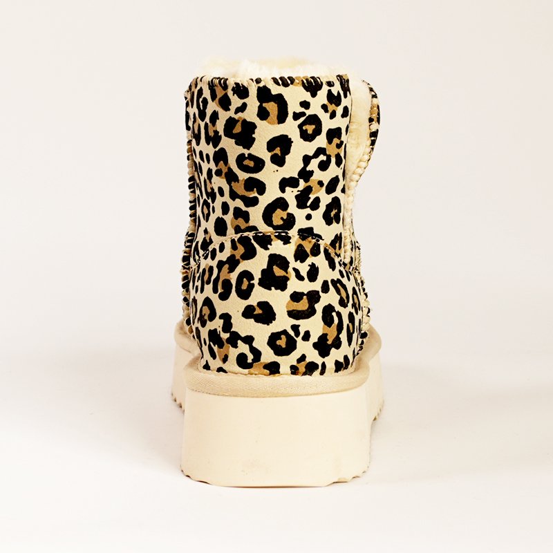 Ankle Height Boots Leopard Print For Ladies Snow Boots Waterproof PVC Suede Rubber Plush Wool Anti-Slip Winter