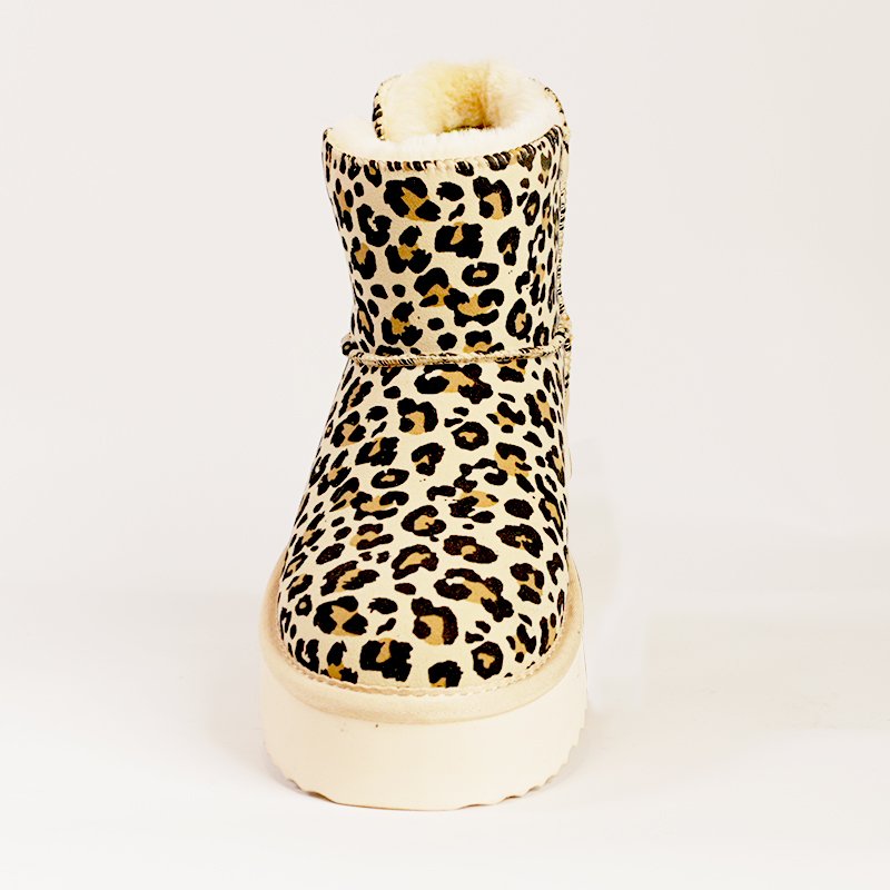 Ankle Height Boots Leopard Print For Ladies Snow Boots Waterproof PVC Suede Rubber Plush Wool Anti-Slip Winter