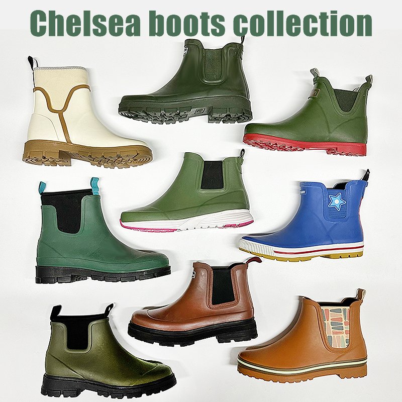 Fashionable Women Rubber Wellington Rain Shoes Black Ankle Chelsea Boots Woman Wholesale