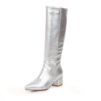 Knee High Boots Winter Snake Leather Long Boots Pointed Low Heels Woman Large Size Casual Shoes Western Cowboy Boots for Women