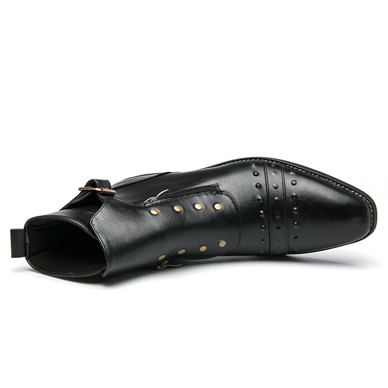 Custom Logo MOQ1 Streetwear Zipper Zapatos De Cuero PU Leather Boots High Ankle Men's Casual Shoes Rivet Belt Buckle Dress Shoe