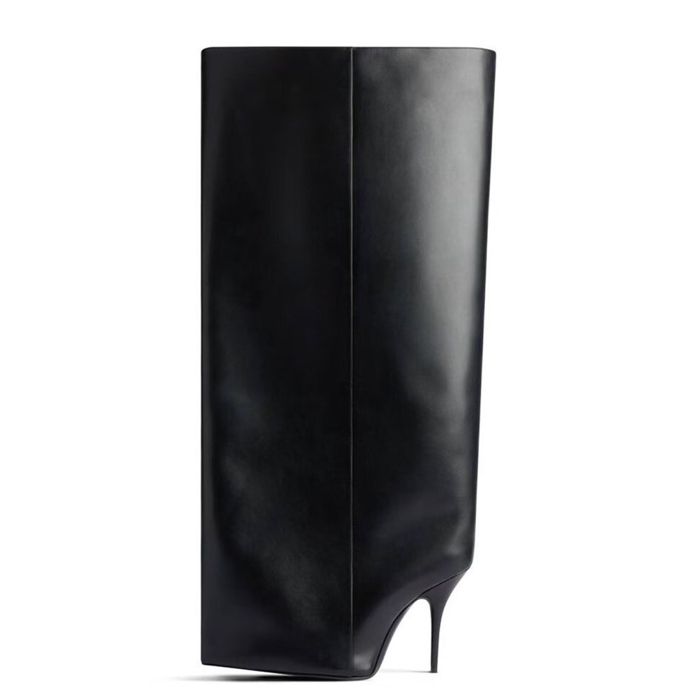 Supper Wide Top Women's Knee High Boots Puffy Upper Pants Long Booties Stiletto Thin Heels Stage Denim Shoes