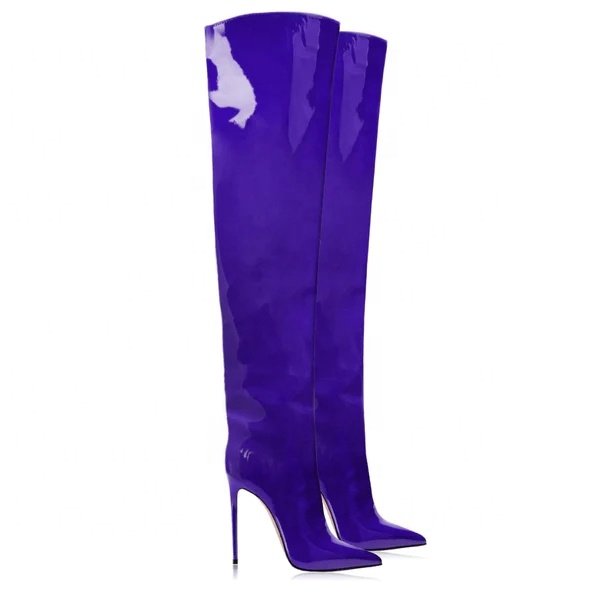 ENMAYER Classic Style Patent Leather Purple Leather Over The knee Women Thigh High Boots