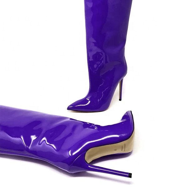 ENMAYER Classic Style Patent Leather Purple Leather Over The knee Women Thigh High Boots