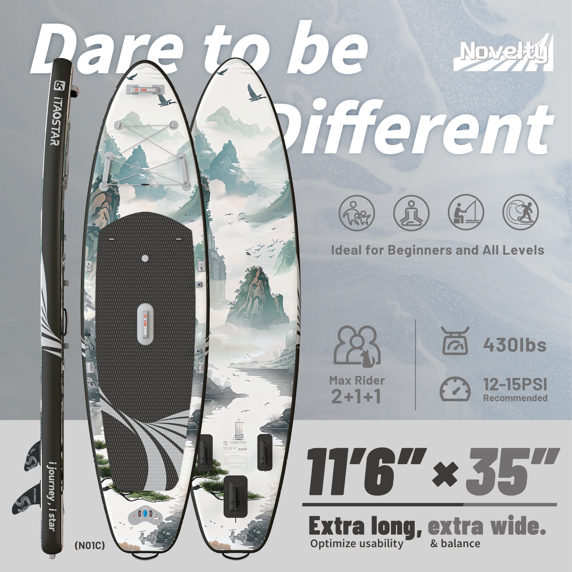ITAOSTAR Novelty N01C 11'6"x35"x6" OEM SUP | Blue Inflatable Stand up Paddle Board All-Round SUP Board Body Board