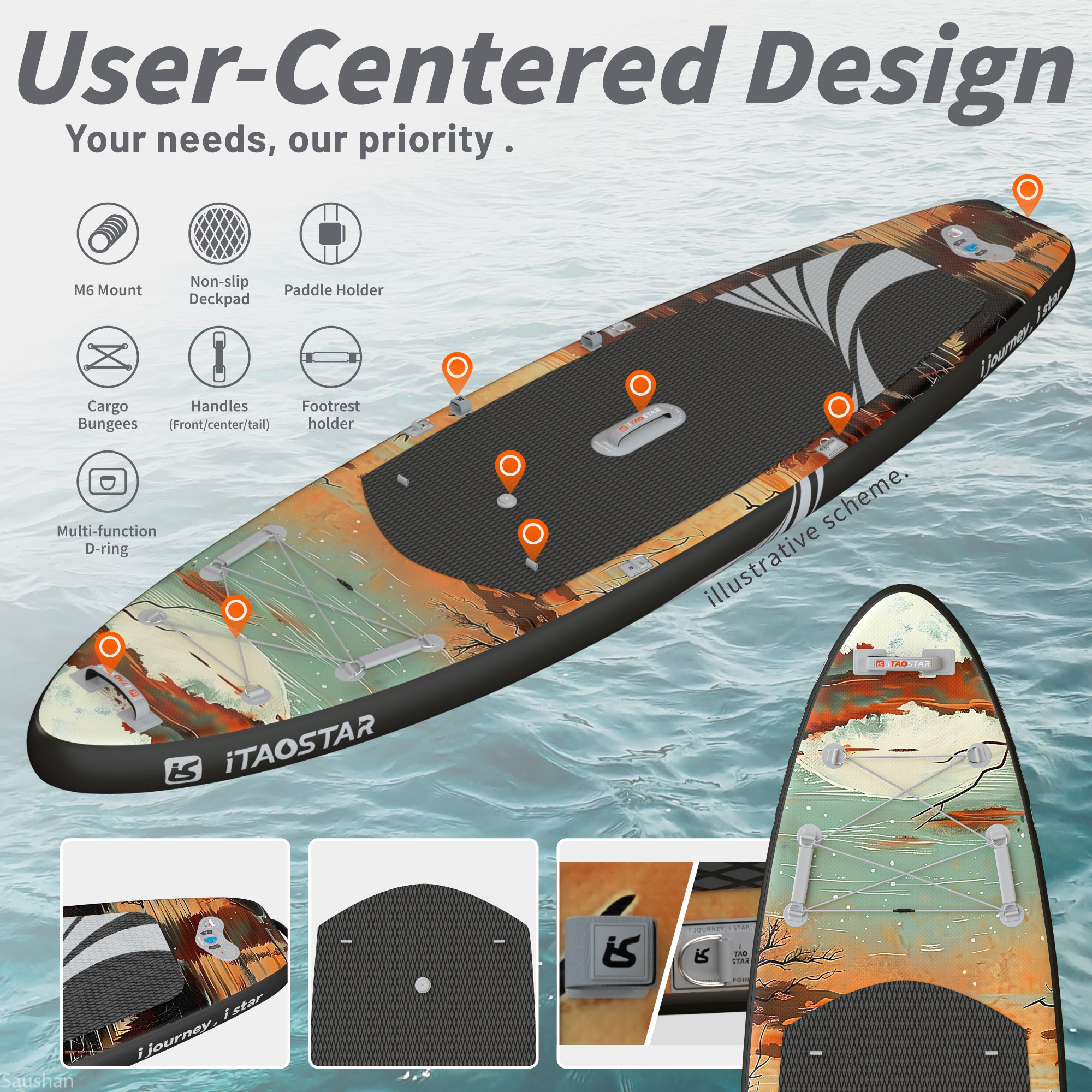 ITAOSTAR Novelty N01C 11'6"x35"x6" OEM SUP | Blue Inflatable Stand up Paddle Board All-Round SUP Board Body Board