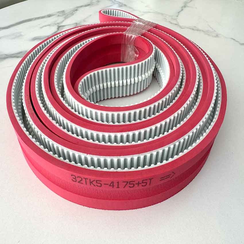 TK5 pu timing belt with red rubber and u groove