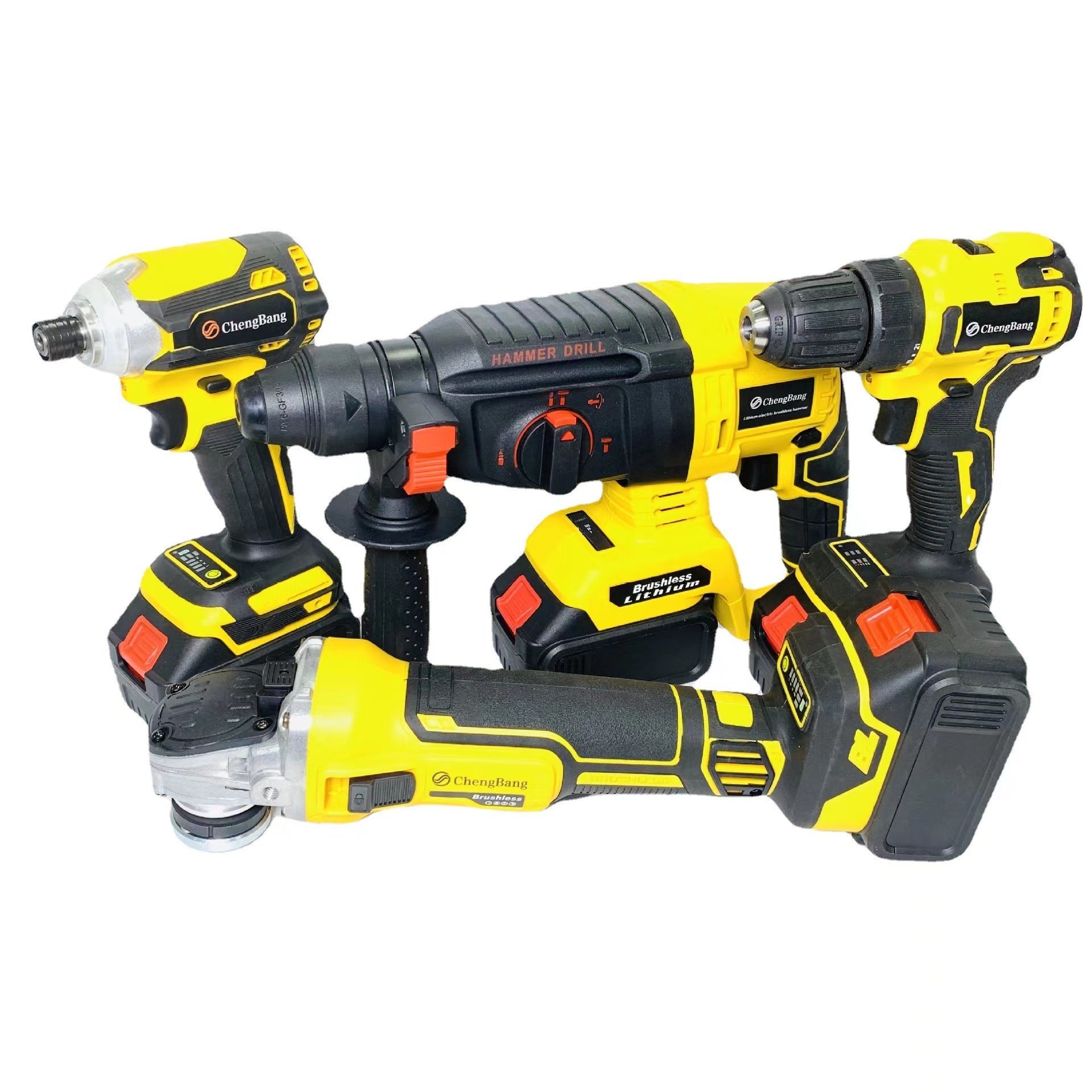 Wholesale high quality brushless lithium-ion tools 4-piece set MTG125B model (yellow) (drill hammer start grinding)