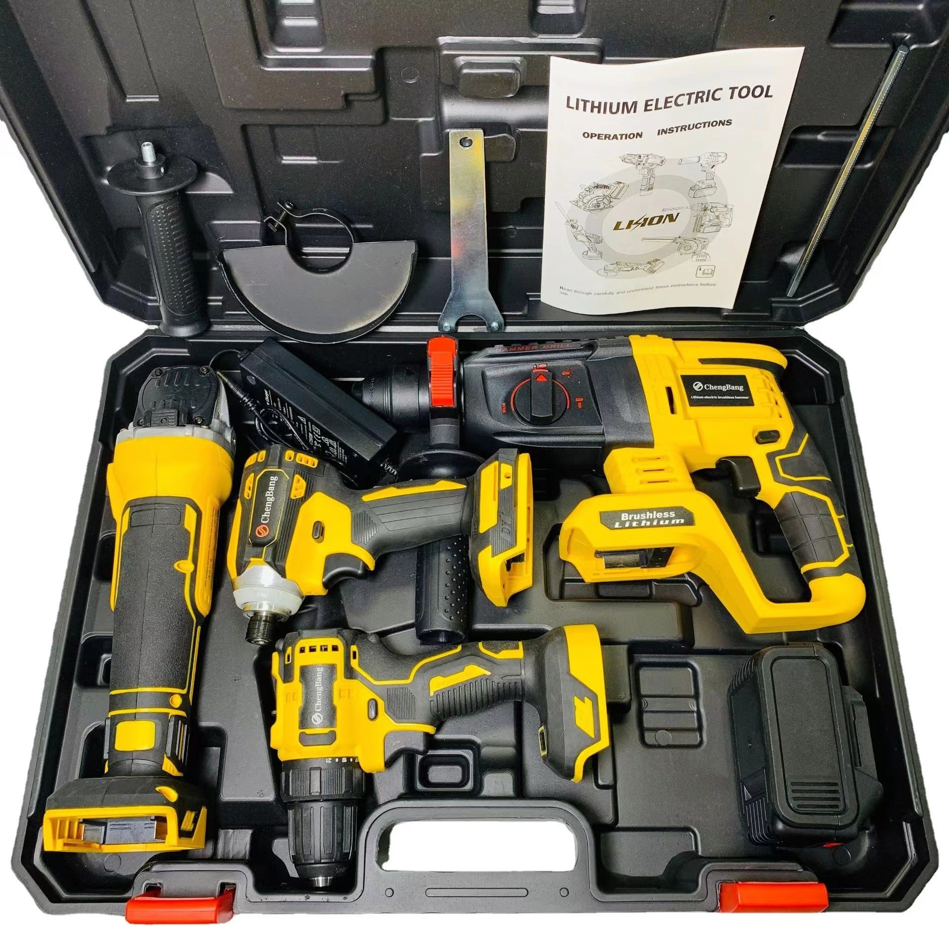 Wholesale high quality brushless lithium-ion tools 4-piece set MTG125B model (yellow) (drill hammer start grinding)