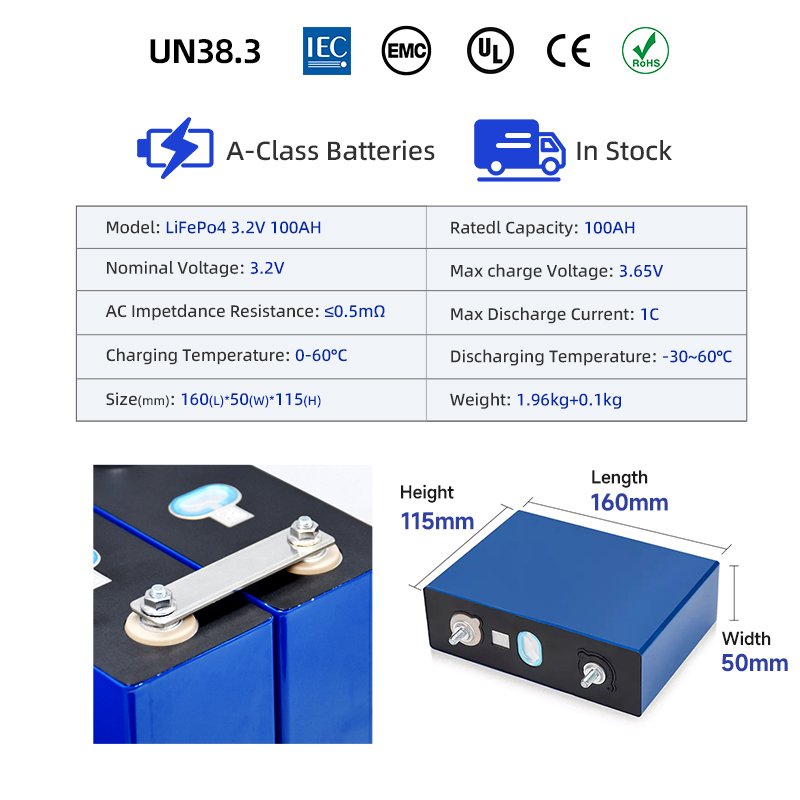US EU Stock 3.2V 100ah 230ah Lifepo4 Battery Cell Bateria De Litio 304ah 280ah 320ah Prismatic Lithium Iron Phosphate Battery