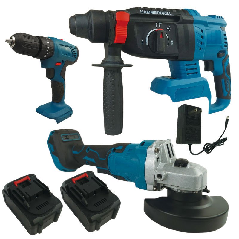 Power Drills Kit 21v Portable Cordless Hot Sale Angle Grinder Impact Wrench Drill Kit Lithium Electric Power Tool Set