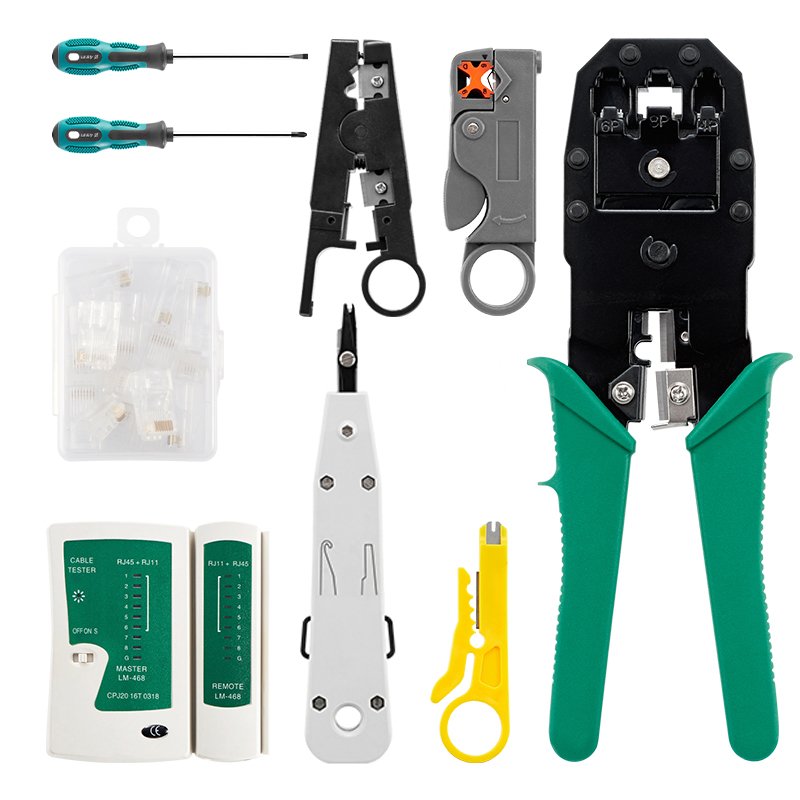12 in 1 Ethernet Cat5 Cat5e LAN Cable DIY Network Kit in Bag UTP STP RJ45 RJ11 RJ12 Carbon Steel Crimping networking Tool Set