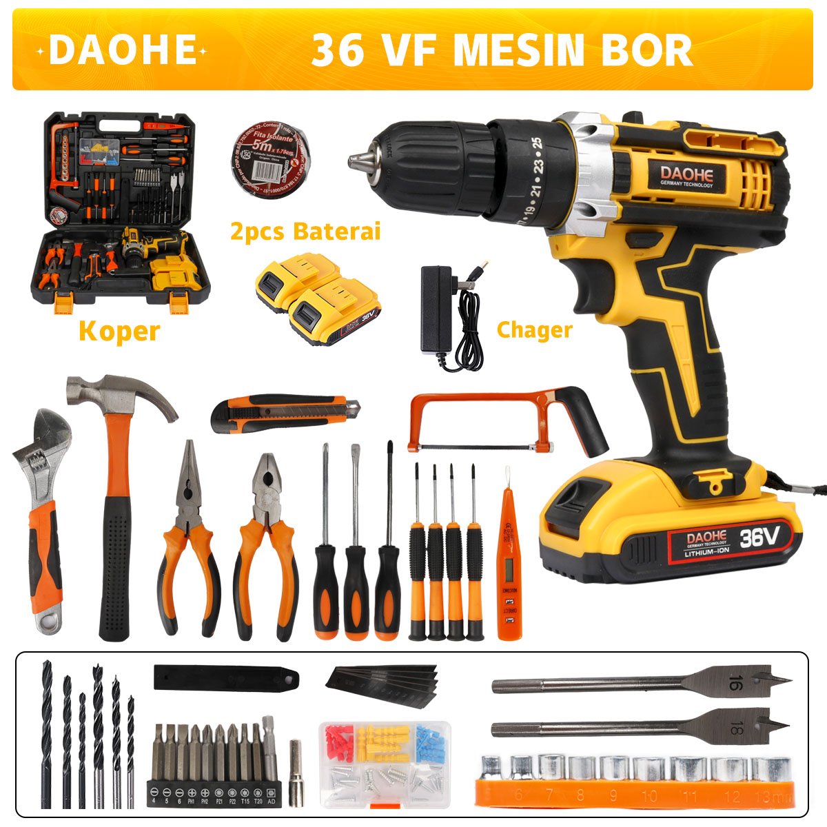 Combination Tool Set Portable Cordless Drill Wireless Lithium Electric Impact Drills Rechargeable Battery Power Screwdriver Kits