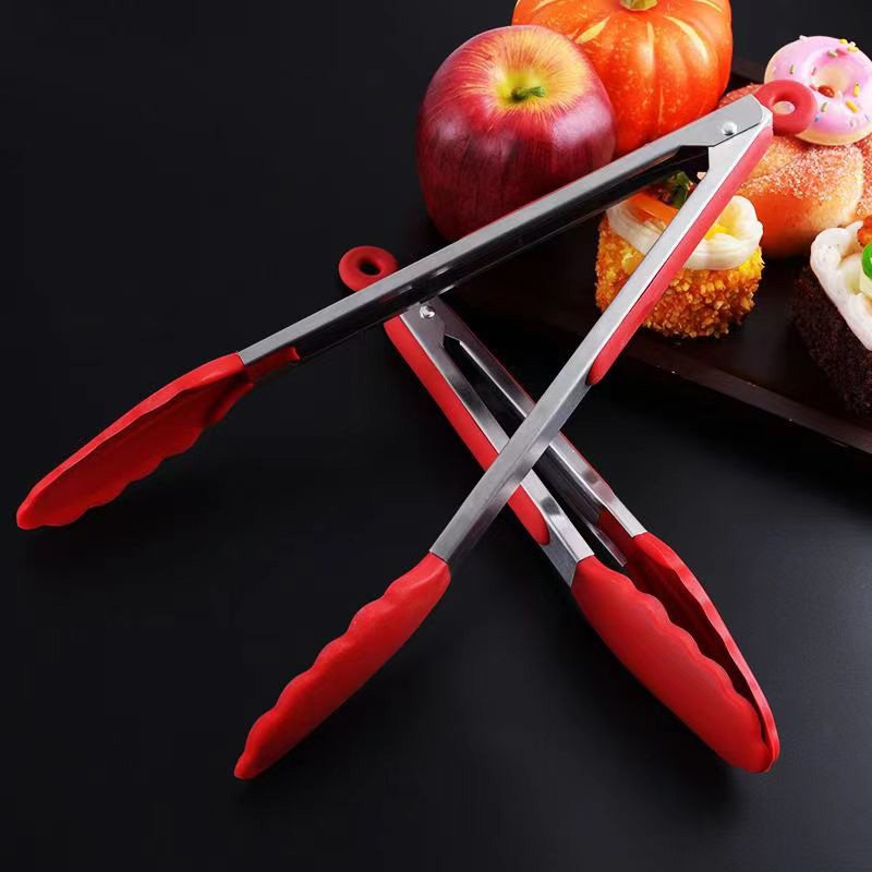 12 inch High Heat Resistant Stainless Steel Silicone Kitchen Tong Food Tong Serving Tongs for cooking