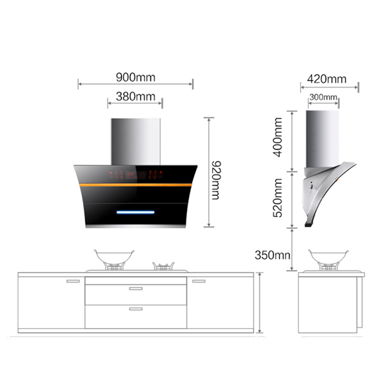 Smoke Grease Extractors Cooker Hoods Industrial Stainless Range Hood