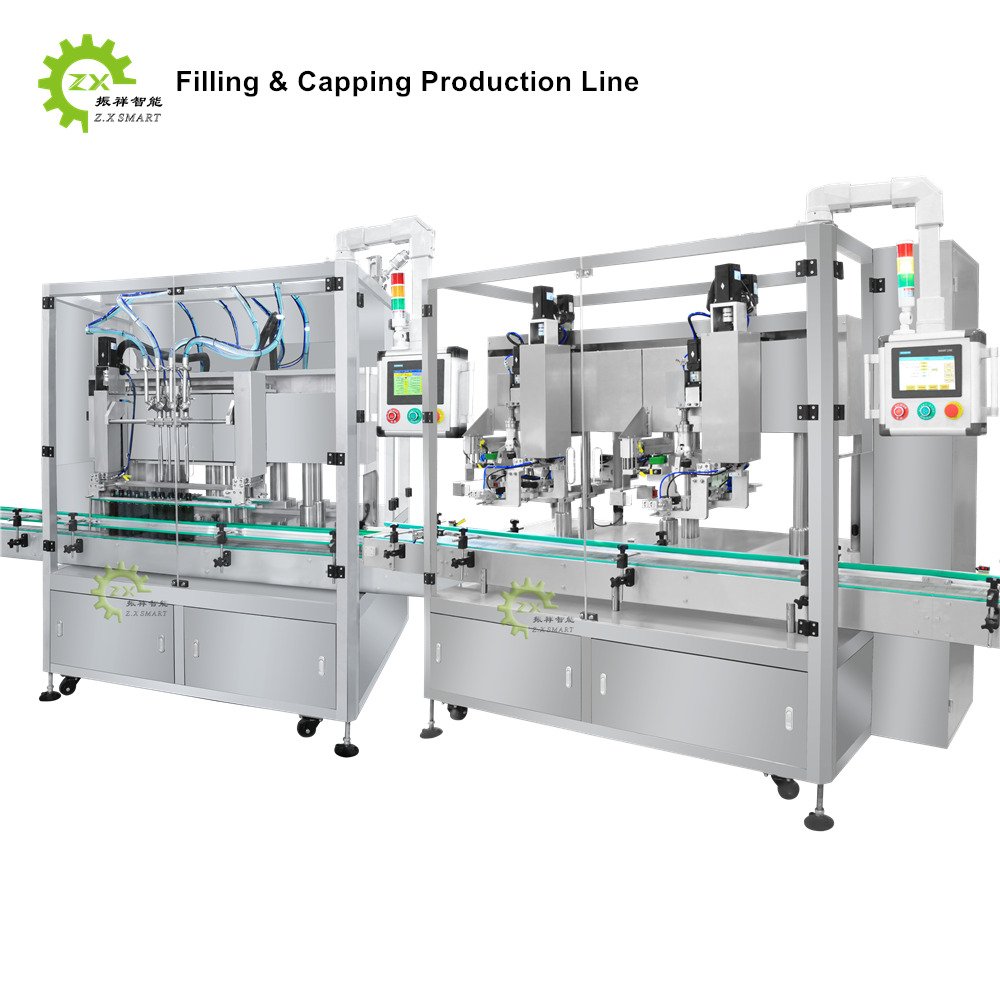 ZXSMART Auto Tracking Four Head Gel Dishwashing Fluid Bleach Water Bottling Liquid Detergent Filling and Capping Machine