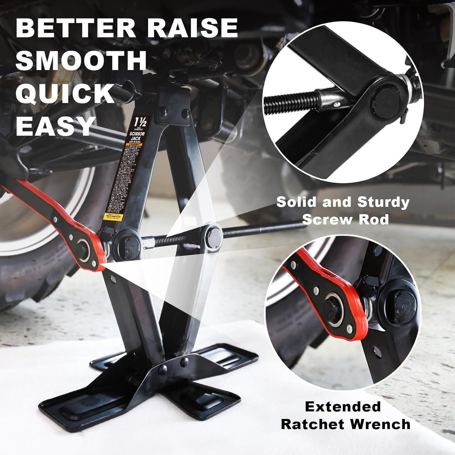 Black Steel Scissors 1.5ton Lift Jack Car Kit 3lb Capacity Auto Repair Tool Support With Wrench With CE Certificate