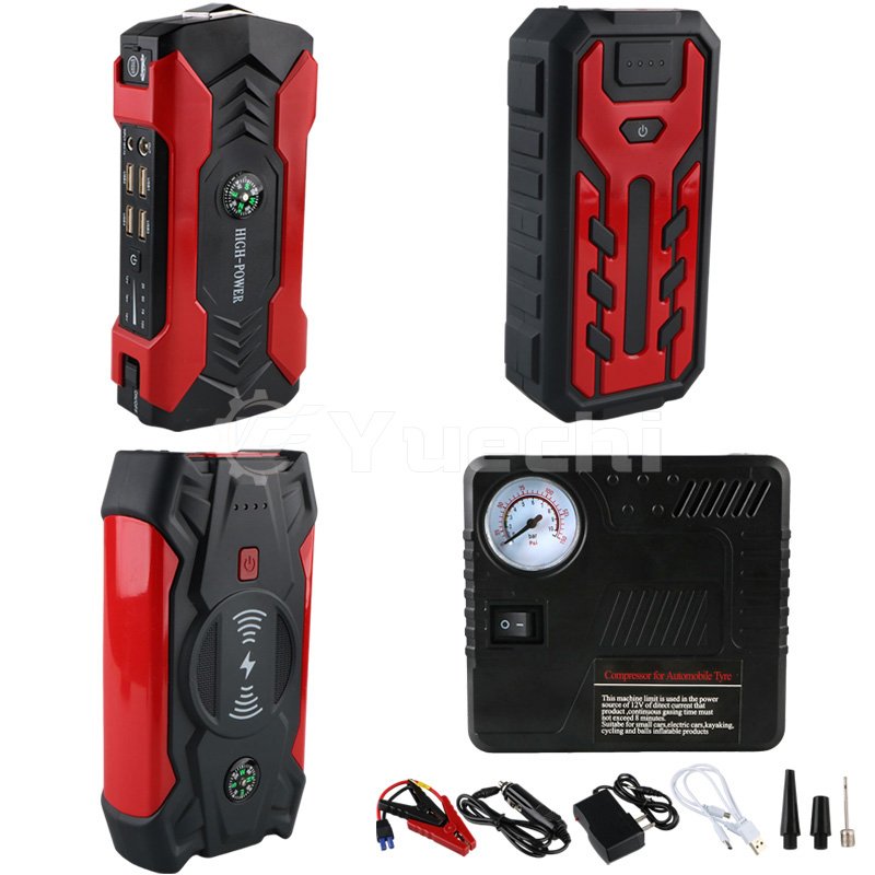 12V All In One Emergency Vehicle Tool Emergency Battery Starter Car Jump Starter Power Bank With Air Compressor Tire Inflator