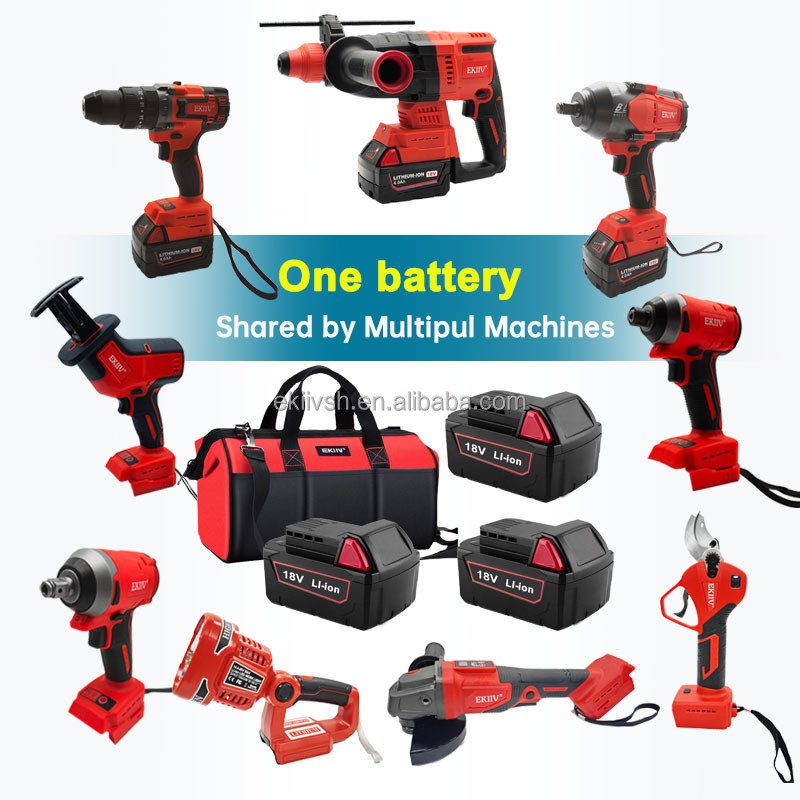 EKIIV 21v 18V Power Tools 4 Kits Tool Set Cordless Drill and angle grinder and Hammer and Wrench combo kit