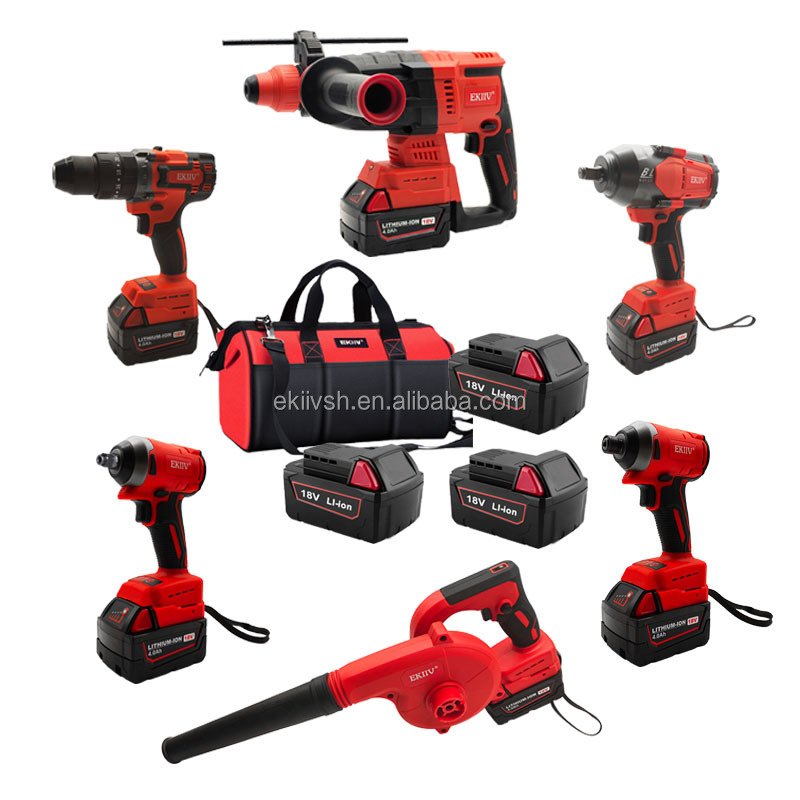 EKIIV 21v 18V Power Tools 4 Kits Tool Set Cordless Drill and angle grinder and Hammer and Wrench combo kit