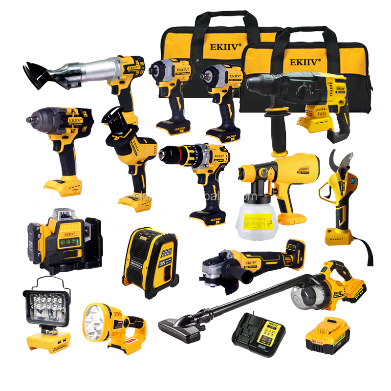 EKIIV 21v 18V Power Tools 4 Kits Tool Set Cordless Drill and angle grinder and Hammer and Wrench combo kit