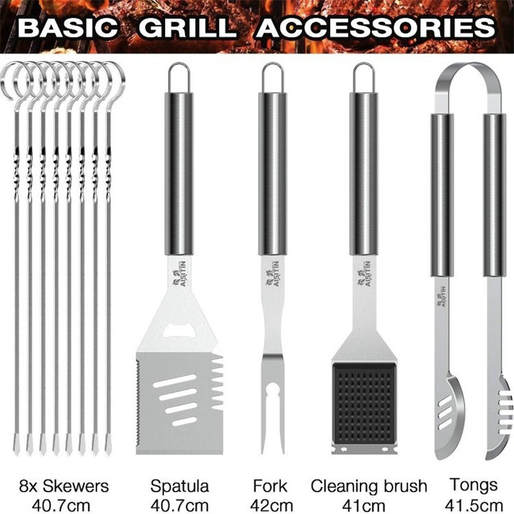 Stainless Steel Barbecue Tool Kits Grill Accessories Set for Backyard Outdoor Camping with Cloth Bag