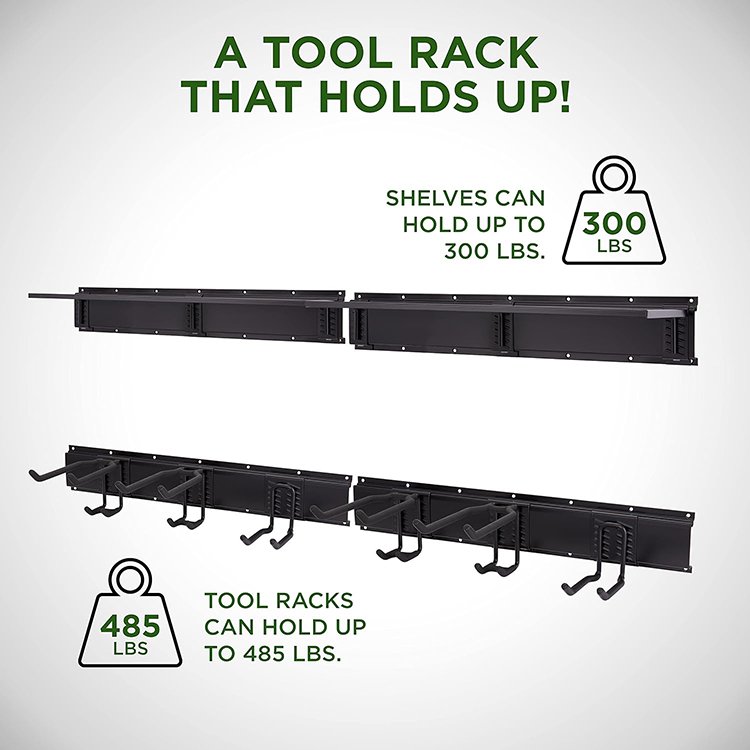 JH-Mech Garage Tool Storage Rack With Wall Shelf for Power Tools Mop Garden Rakes Wall mount Metal Garden Tool Storage Organizer