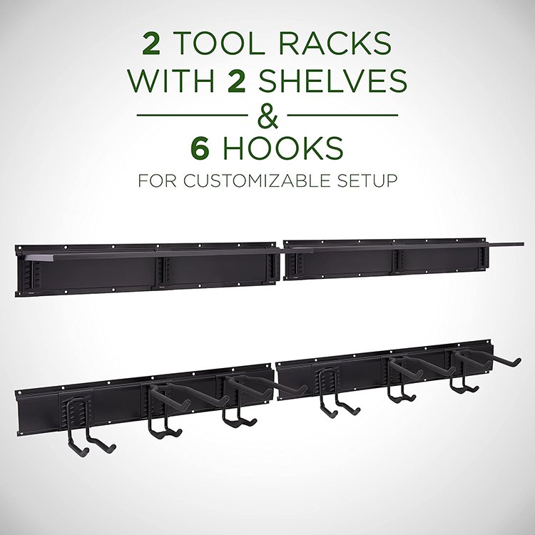JH-Mech Garage Tool Storage Rack With Wall Shelf for Power Tools Mop Garden Rakes Wall mount Metal Garden Tool Storage Organizer