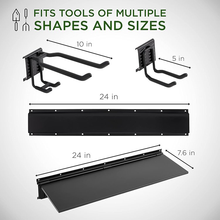 JH-Mech Garage Tool Storage Rack With Wall Shelf for Power Tools Mop Garden Rakes Wall mount Metal Garden Tool Storage Organizer