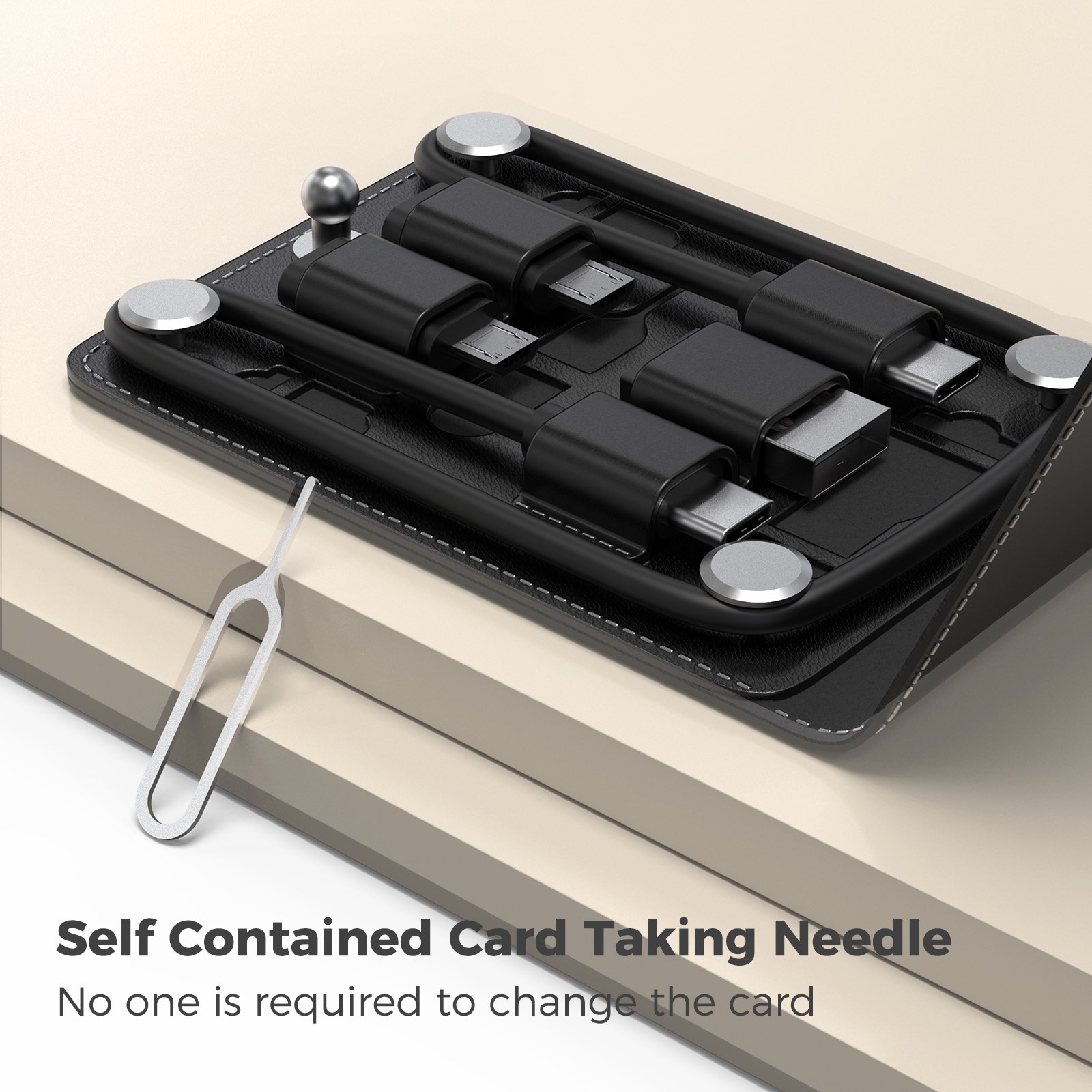 2024 Factory Premium Luxury leather Data Cable Storage Bag Leather SIM eject Storage Box fo Gift Custom Logo