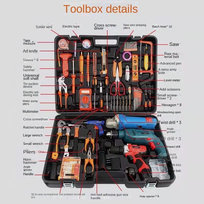 Professional orange combination various power tool sets Complete accessories tool set Hand Socket Tool Set