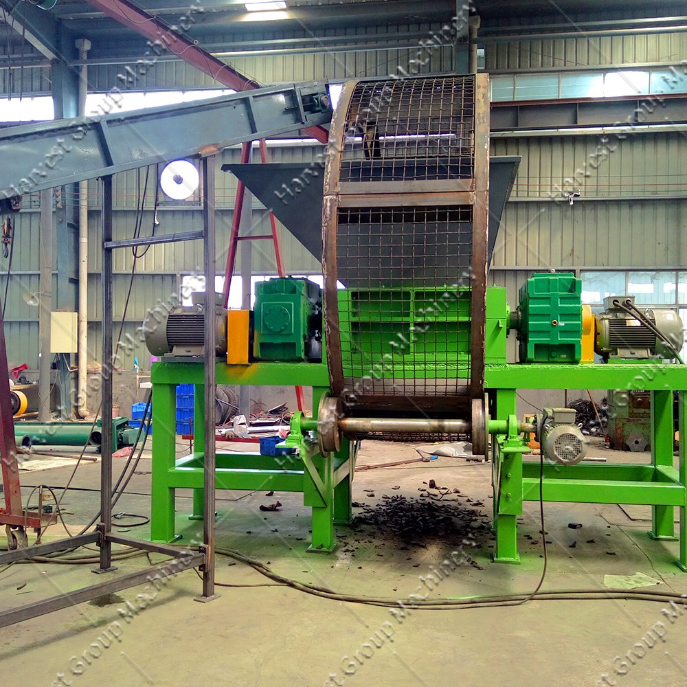 Double Axis Waste Tyre Shredder Two Shafts Tire Recycling Line Rubber Tire Recycling Plant Engine Bearing Core for Sale!