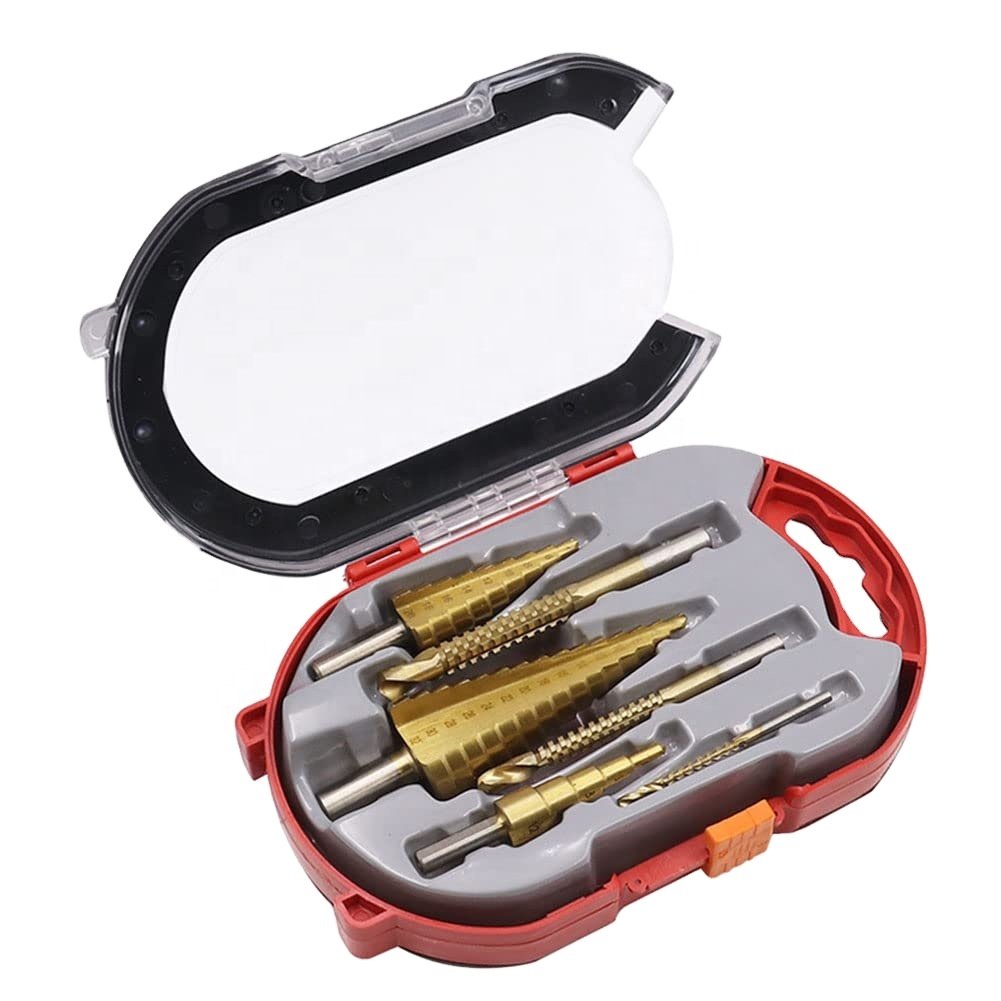 6 Pcs Titanium Coated Drill Bit Set Including 3 Sizes Of Step And Twist Drill Bits For Metalworking Woodworking Hole Drilling